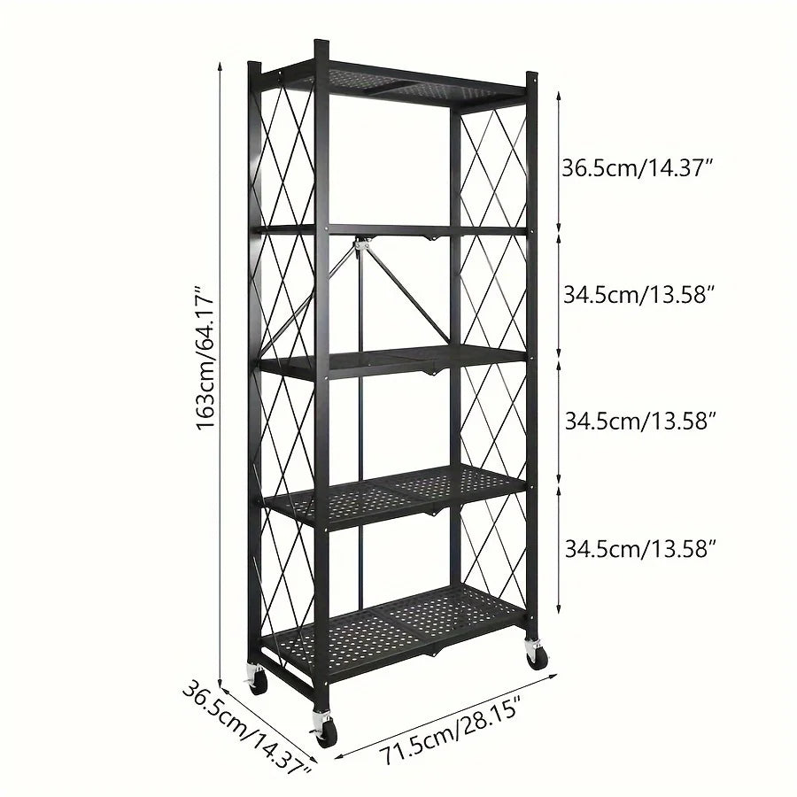 Heavy-Duty Foldable Metal Storage Rack With Wheels For Garage