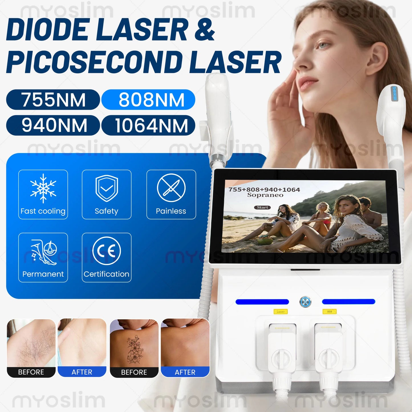 MYOSLIM 2-in-1 Hair Removal and Tattoo Laser Machine
