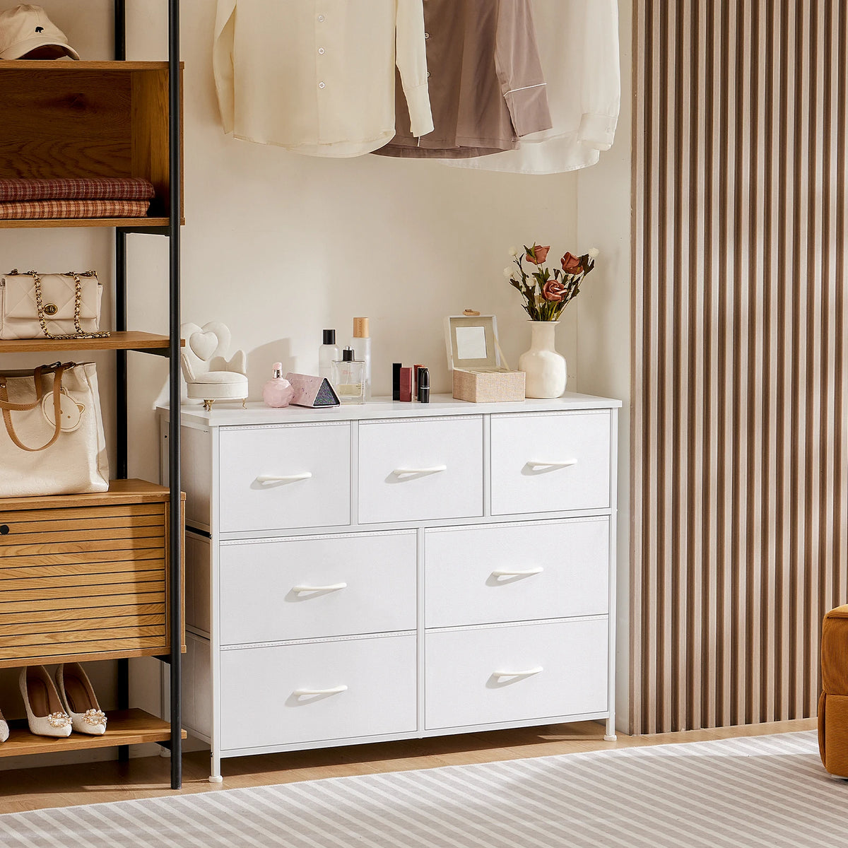 JHK Modern Bedroom Wardrobe With Fabric Drawers For Organized Storage