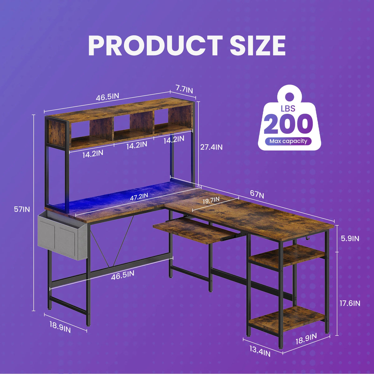 MCQ Reversible Standing Desk With LED Lighting For Home Office