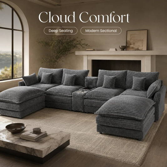European Corduroy Modular Sofa Sectional With Console And Table