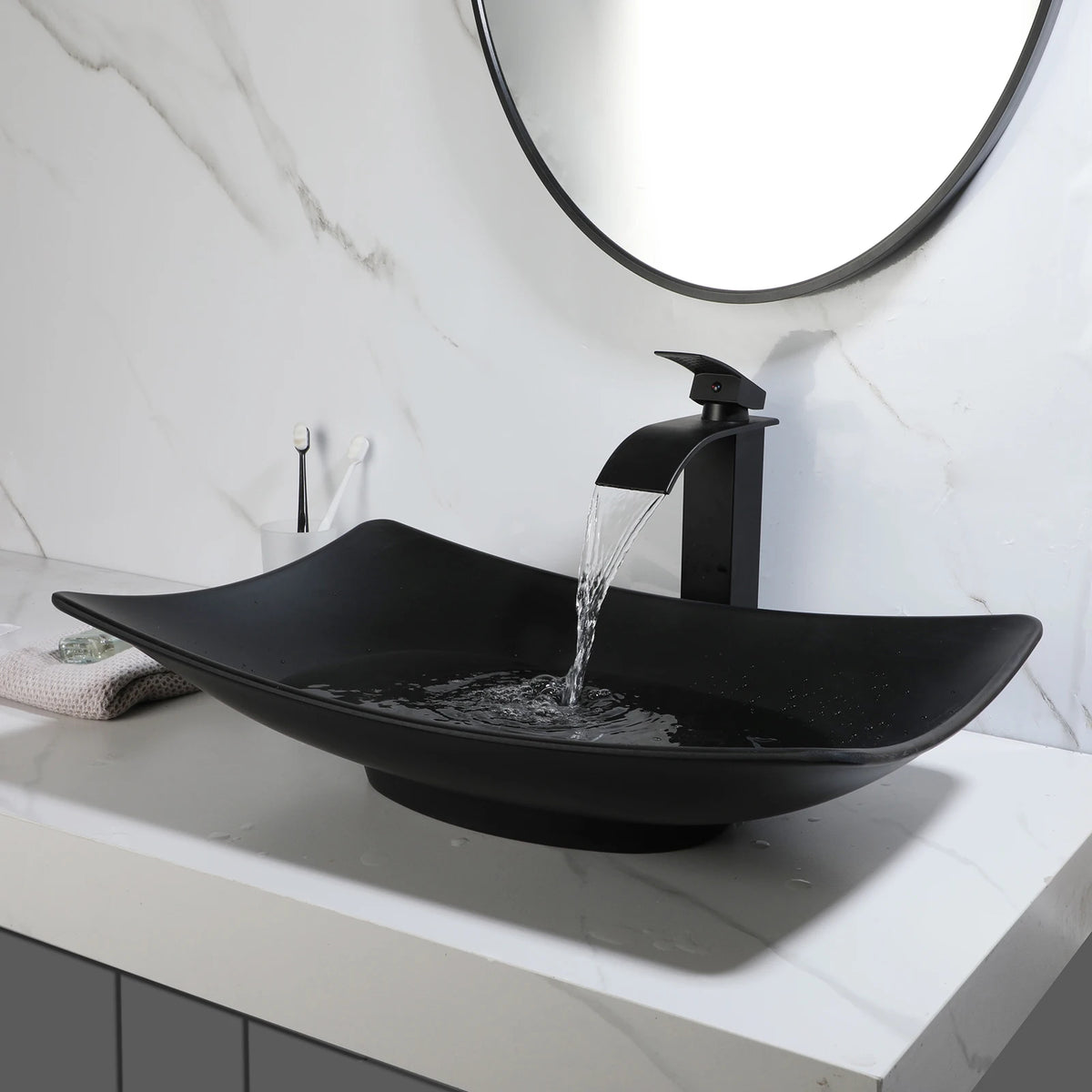 Sinlaku Oval Vessel Bathroom Sink Basin With Stainless Steel Faucet Combo