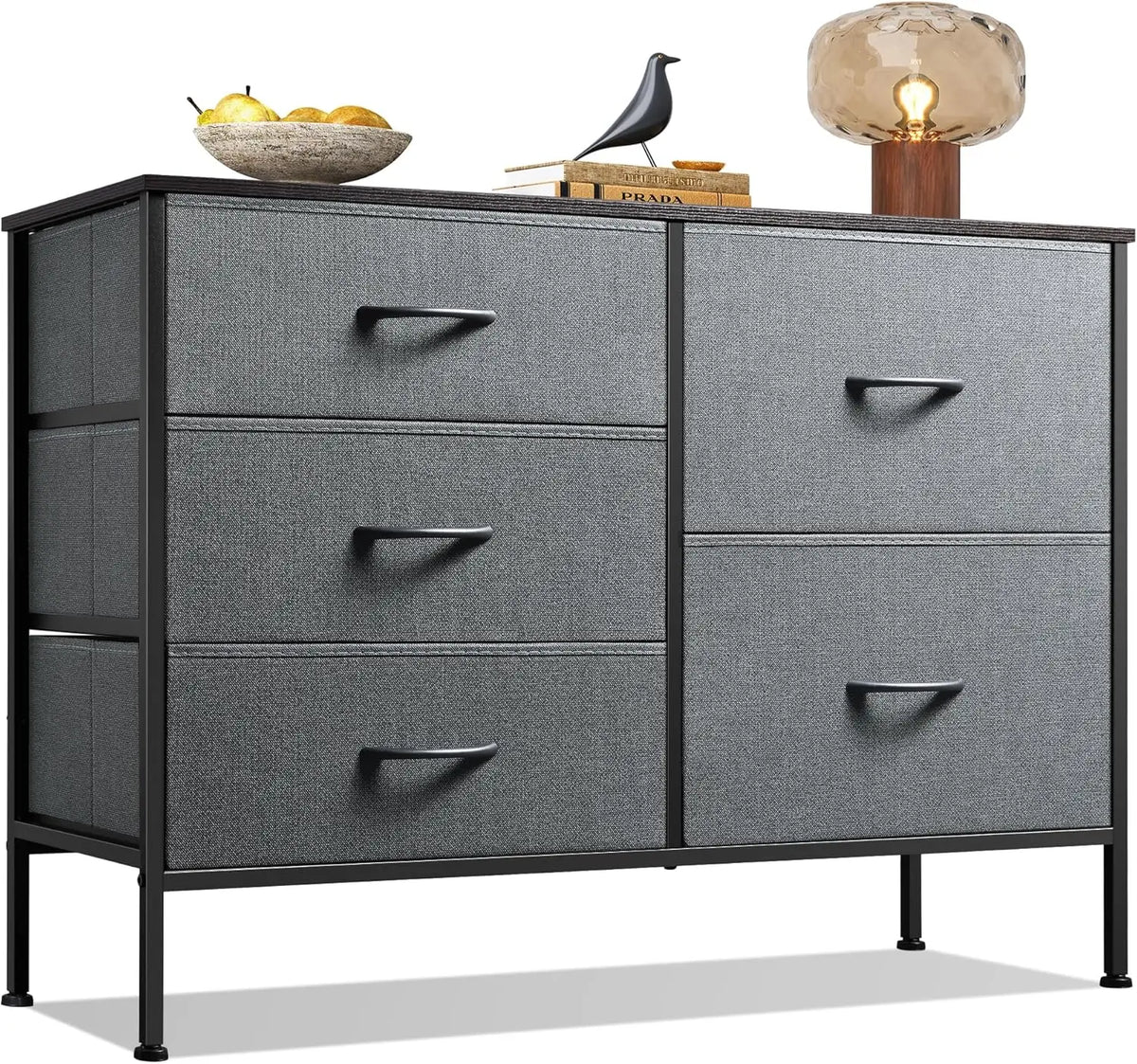 JHK Fabric Chest With Metal Frame Bedroom Storage Organizer