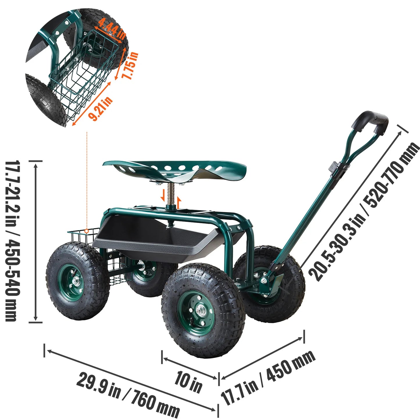 SucceBuy Garden Cart Rolling Workseat With Wheels 360 Swivel Seat