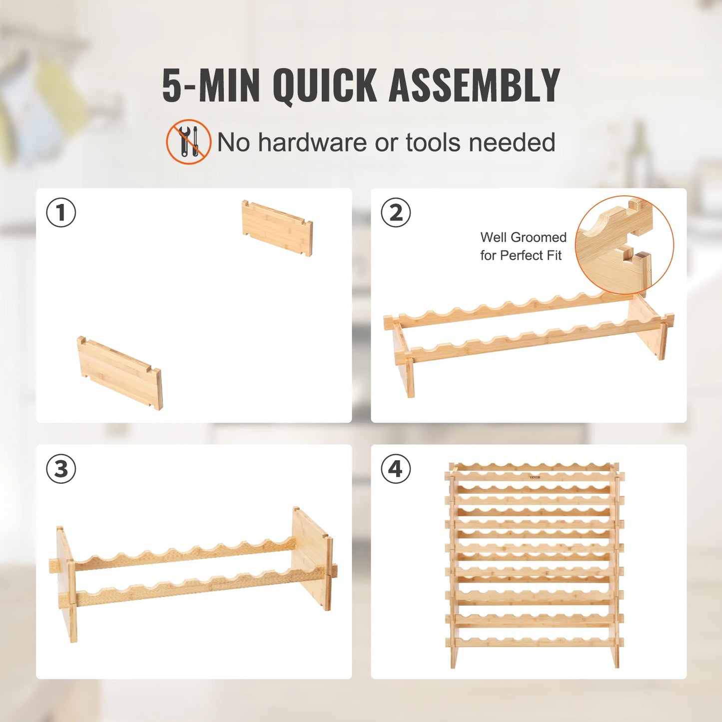 SucceBuy 8 Tier Stackable Bamboo Wine Rack Free Standing Shelf