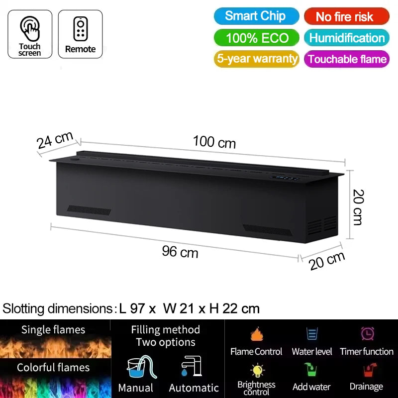 AFLYEVER Smart Water Vapor Fireplace With 3D Flame Tuya App