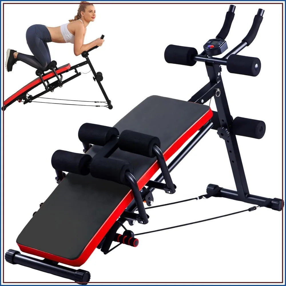 Foldable Ab Bench With Resistance Bands For Home Fitness