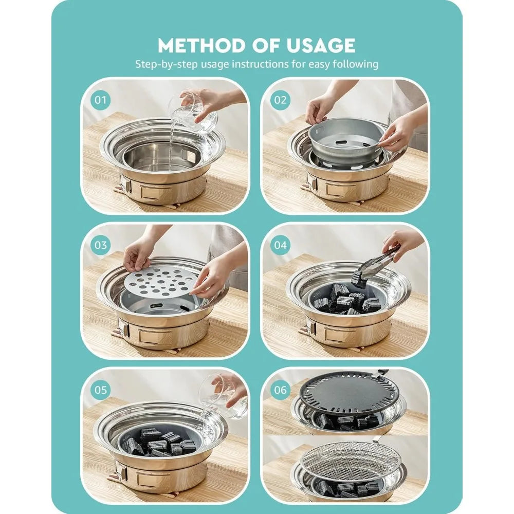 NBVCX Non-stick Stainless Steel Korean BBQ Grill Portable Charcoal Stove