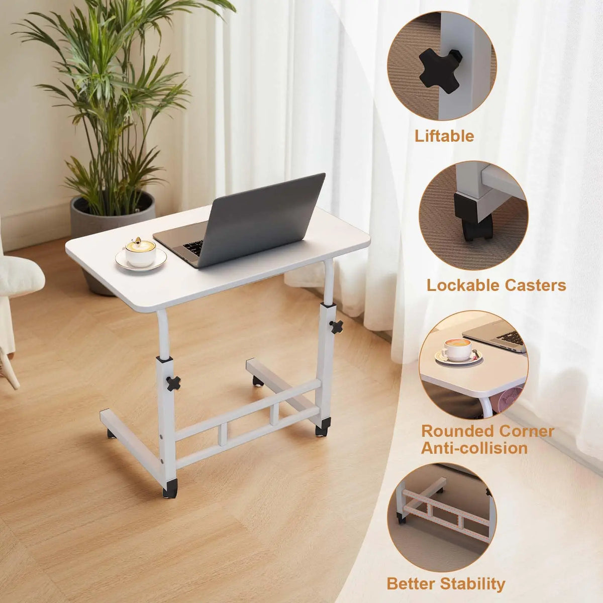 Adjustable Height Mobile Computer Desk With Wheels And Metal Frame