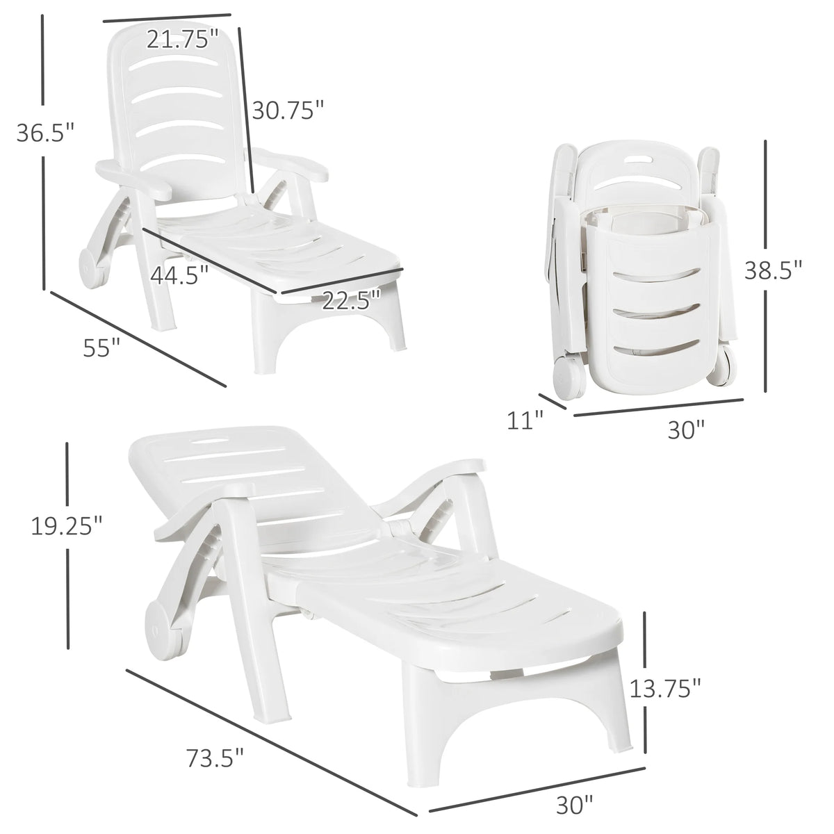 Outsunny Folding Chaise Lounge Chair With Wheels And Reclining Back