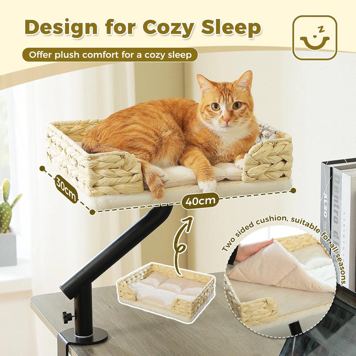 PAWZ Road Rotatable Cat Desk Bed with Adjustable Plush Hammock