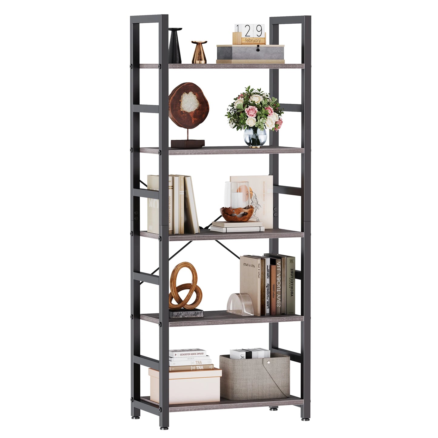 JHK 5 Tier Wooden Display Bookshelf With Stable Frame