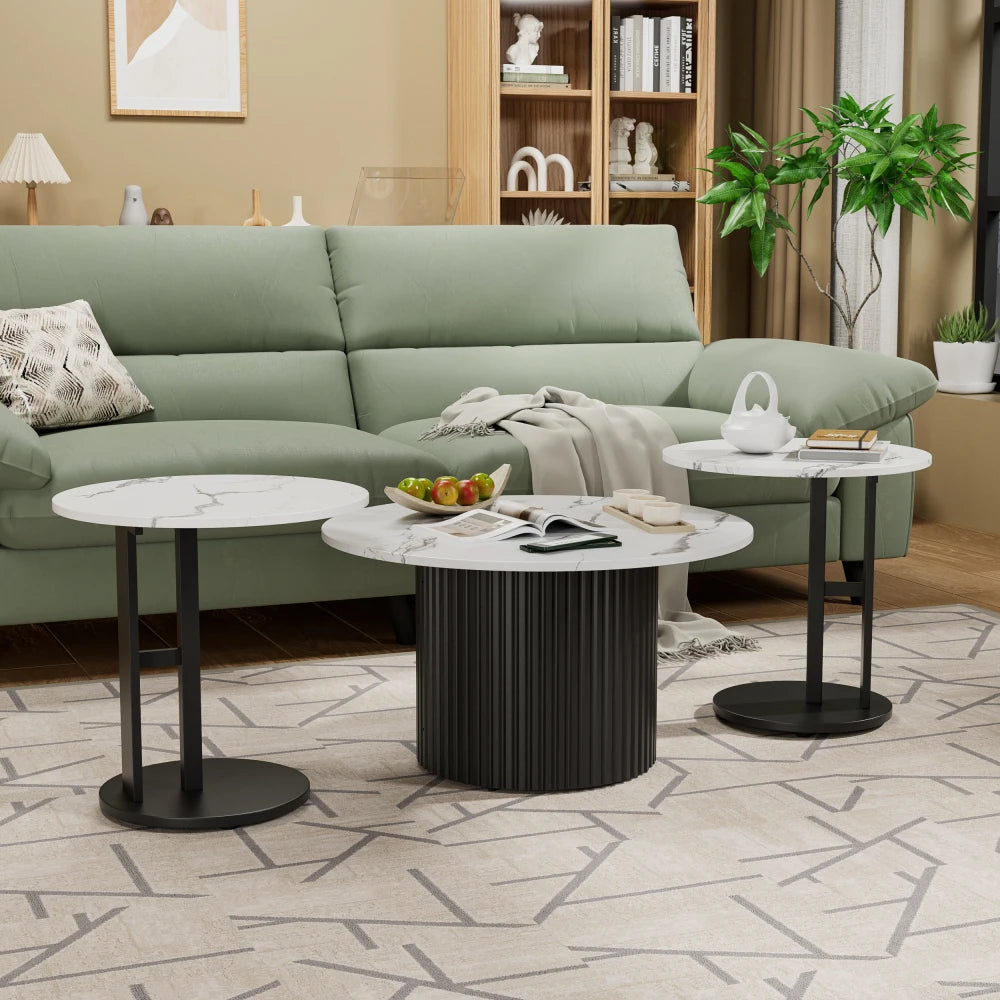 Contemporary Nesting Coffee Table Set With Faux Marble Top