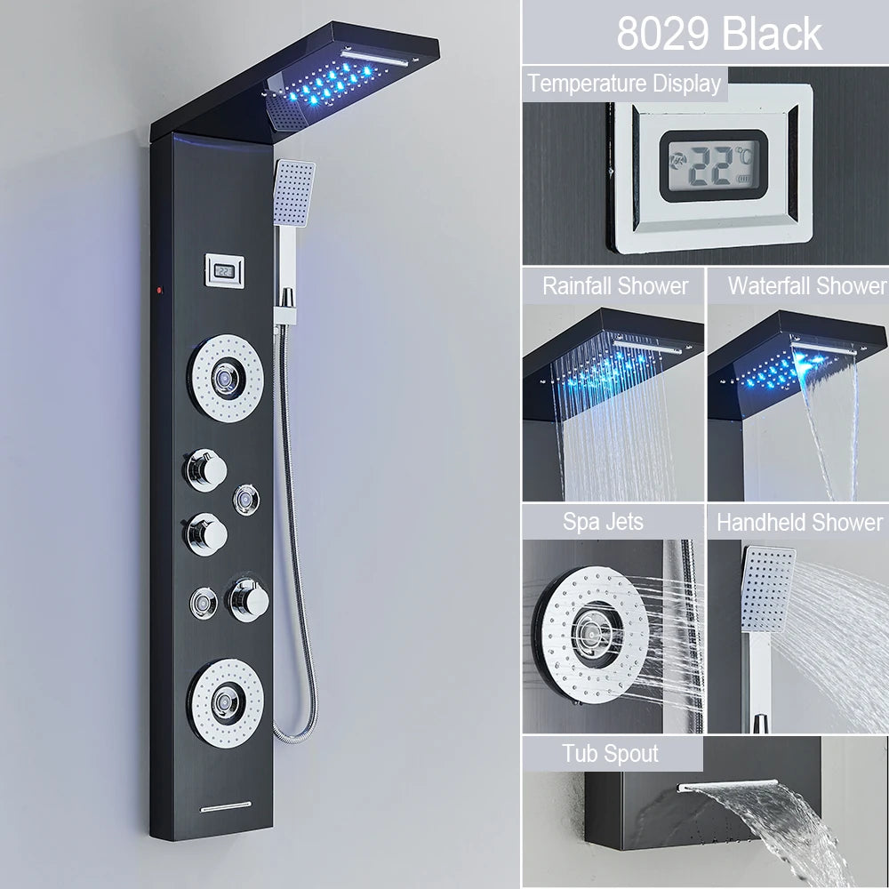 MYQualife LED Shower Panel With Waterfall Massage Jets