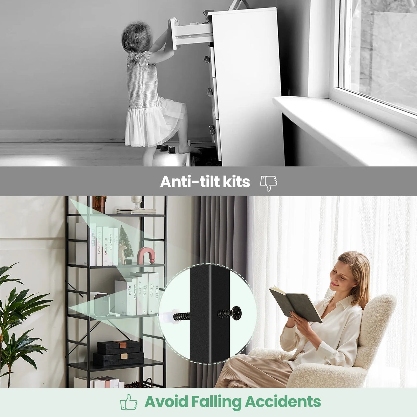 JHK 5 Tier Wooden Display Bookshelf With Stable Frame