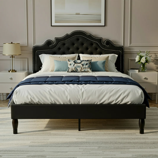 Hoomic Velvet Platform Bed Featuring Diamond Tufted Headboard And Storage