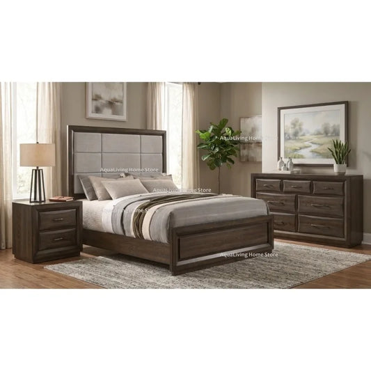Modern Wooden Bedroom Furniture Set With Bed Wardrobe And Nightstand