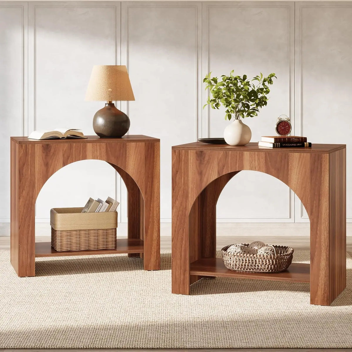 Farmhouse Nightstand With Storage And Wooden Bedside Table For Bedroom