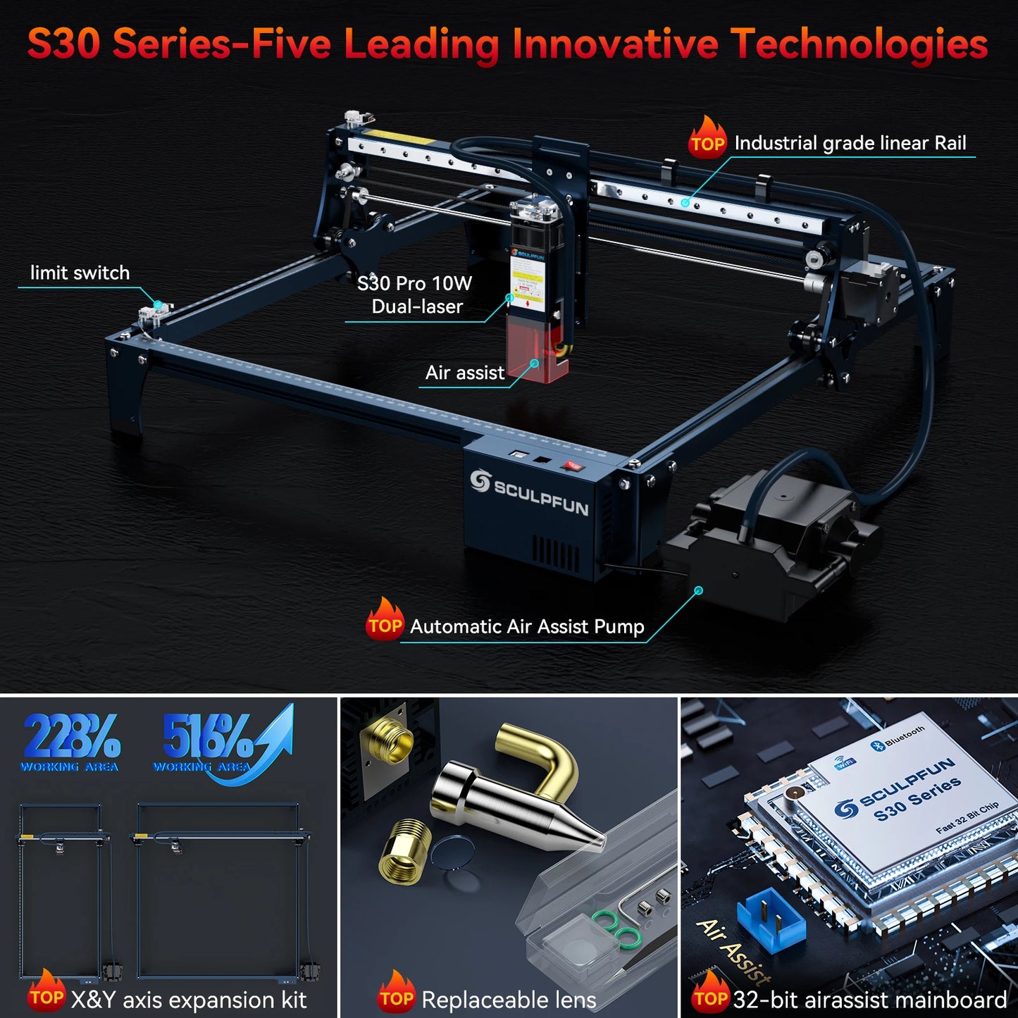 SCULPFUN S30 Pro 10W Laser Engraving Machine With Air Assist