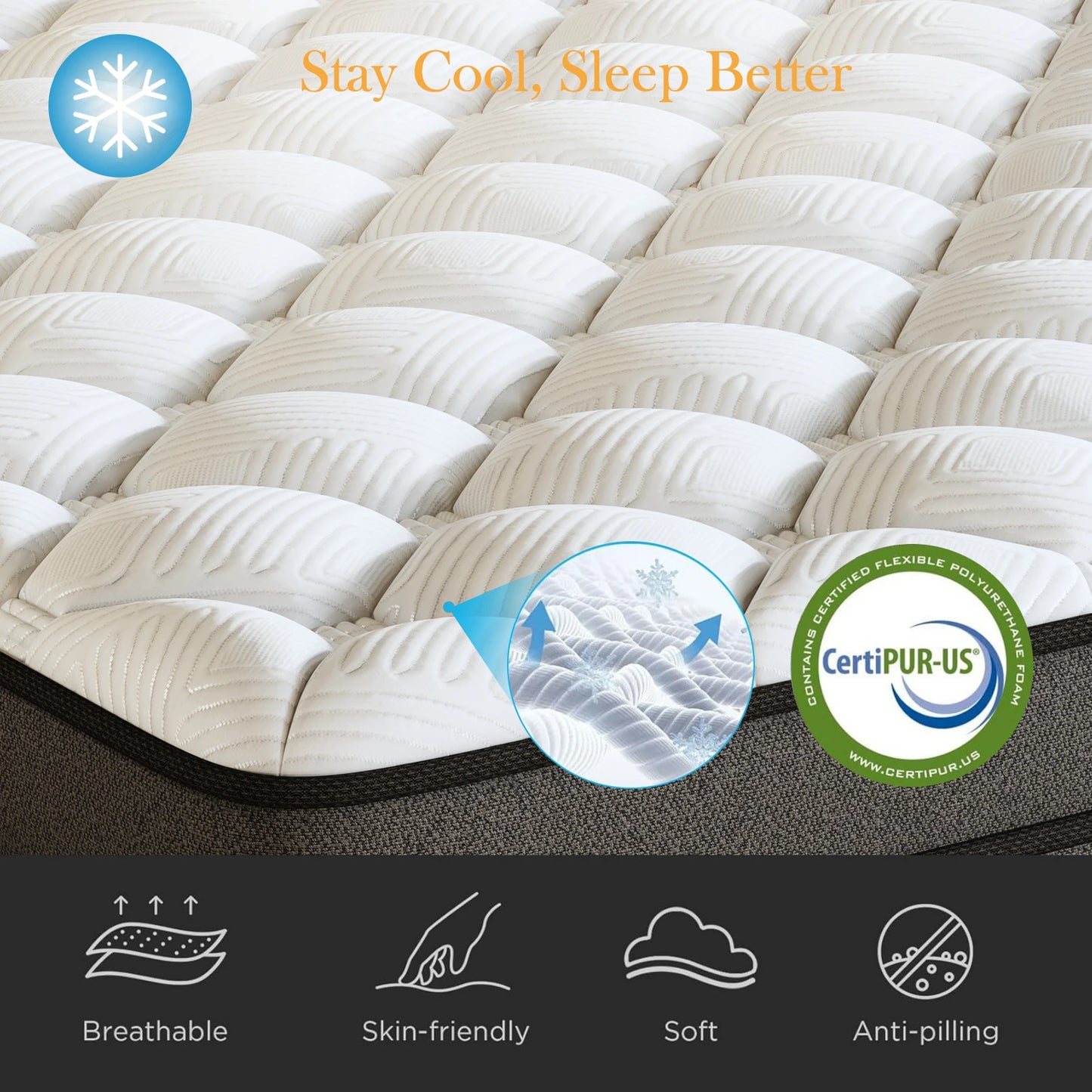 Ergonomic Hybrid Mattress With Cooling And Motion Isolation CertiPUR-US
