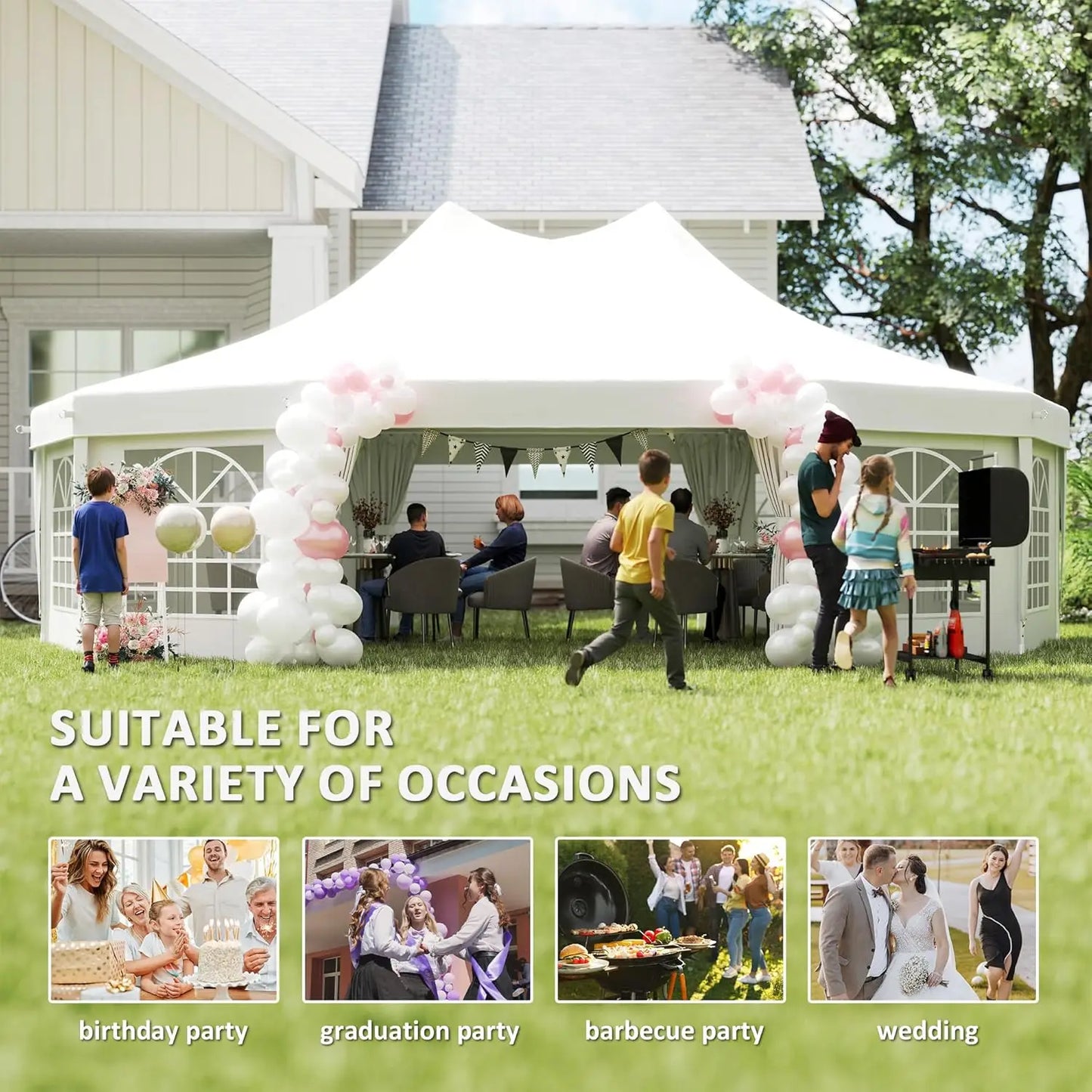 Outdoor Party Tent With Sidewalls Dual Doors 8 Windows