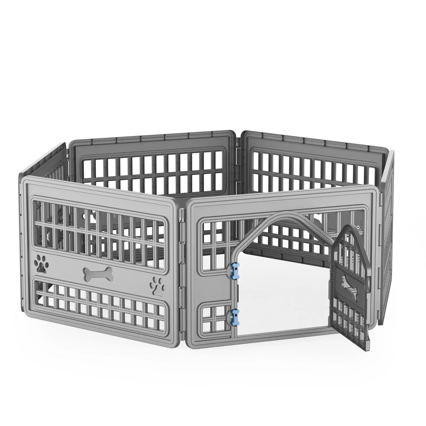 Foldable Six-Panel Hexagonal Plastic Dog Playpen With Door
