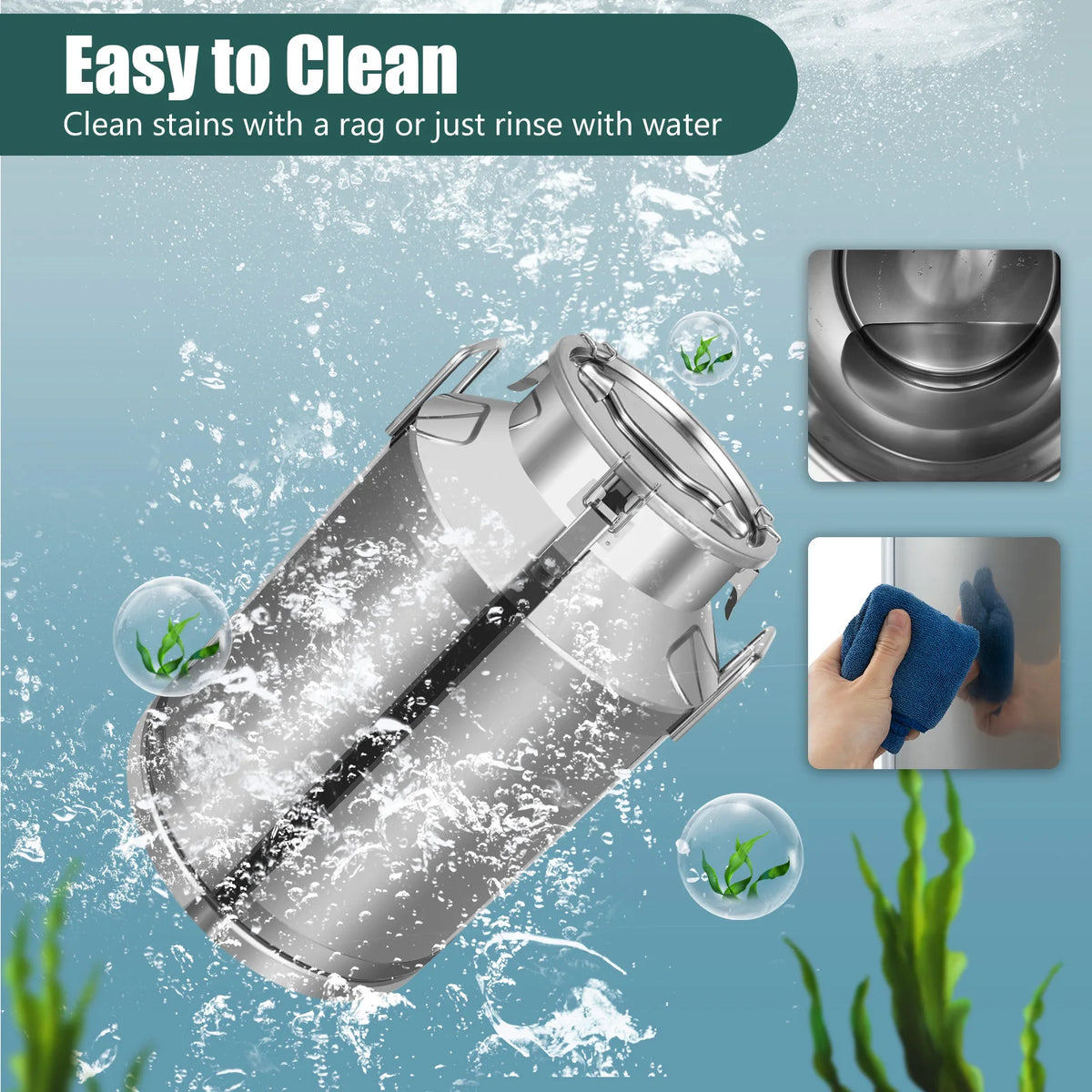 Milk Can, 60L Stainless Steel Milk Bucket, Durable Non-Magnetic 201 Stainless Steel, Silicone Seal, Leak-Proof, Household Kitchen Storage Container