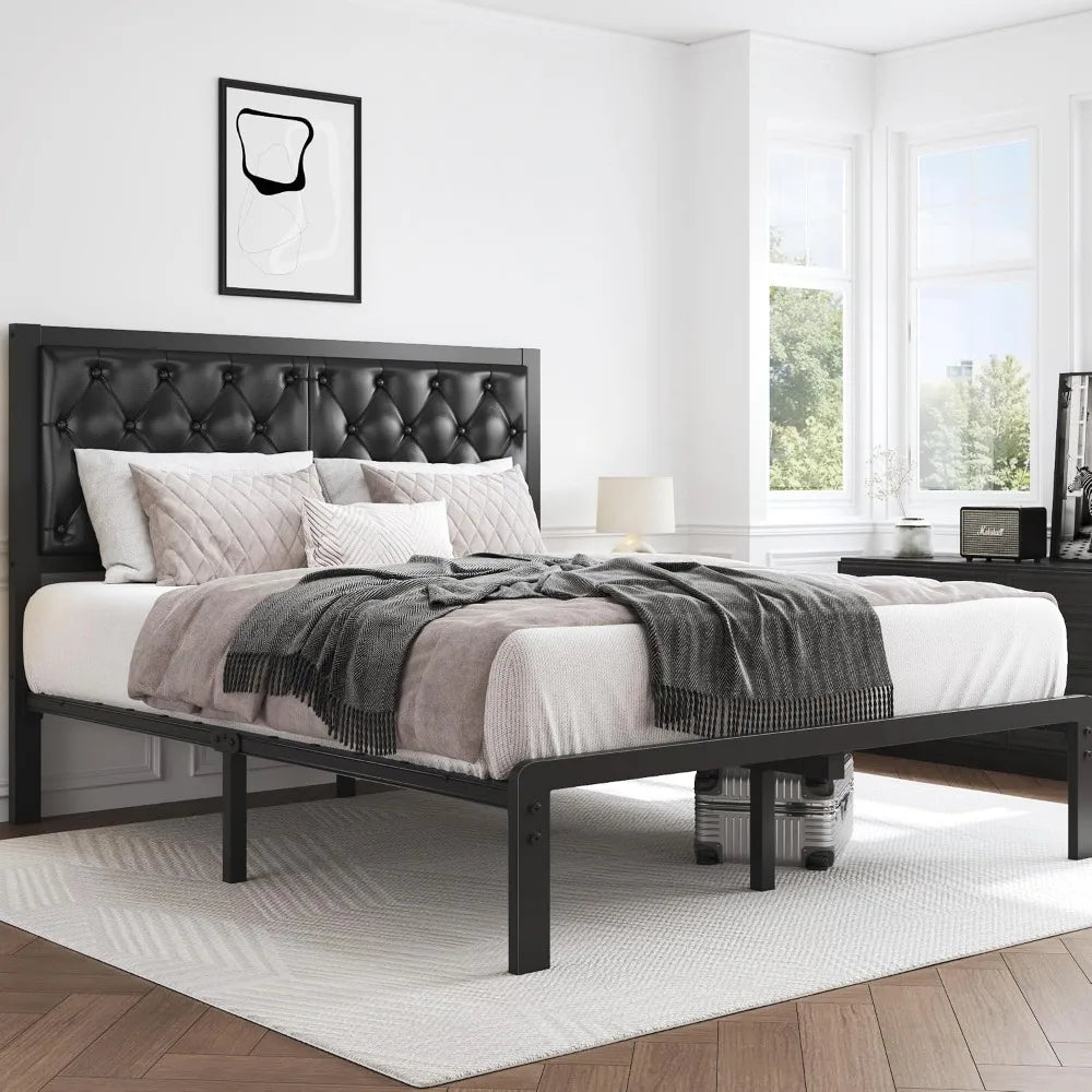 Queen Bed Frame With Upholstered Headboard And Slats