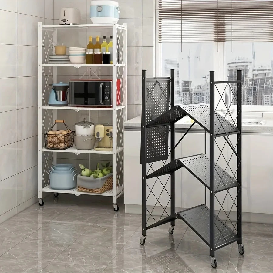 Heavy-Duty Foldable Metal Storage Rack With Wheels For Garage
