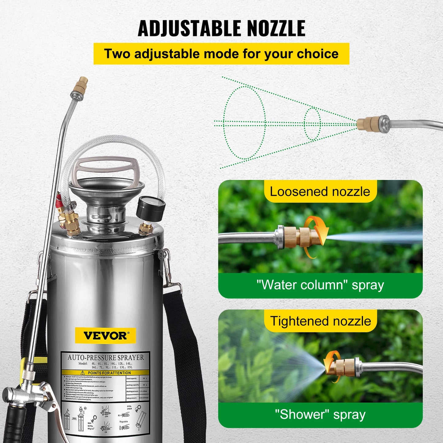 SucceBuy Stainless Steel Hand Powered Sprayer For Garden Cleaning