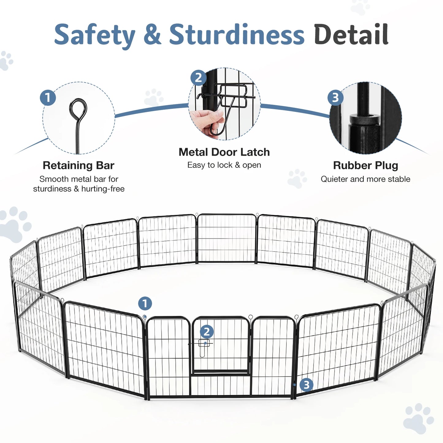 JHK 16 Panel Dog Playpen Metal Fence Foldable Outdoor Pen
