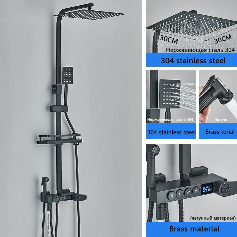 ALENARTWATER Black And Gold Shower Faucet Set With Dual Spray