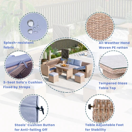 Outdoor All Weather PE Rattan Sofa Set 6Piece for Patio
