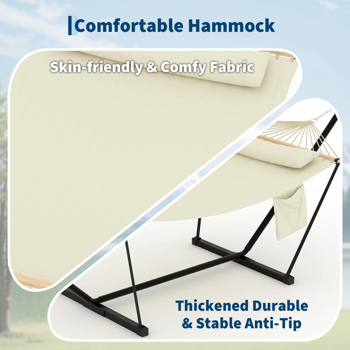 Cotton Hammock with Portable Steel Stand for Outdoor Camping