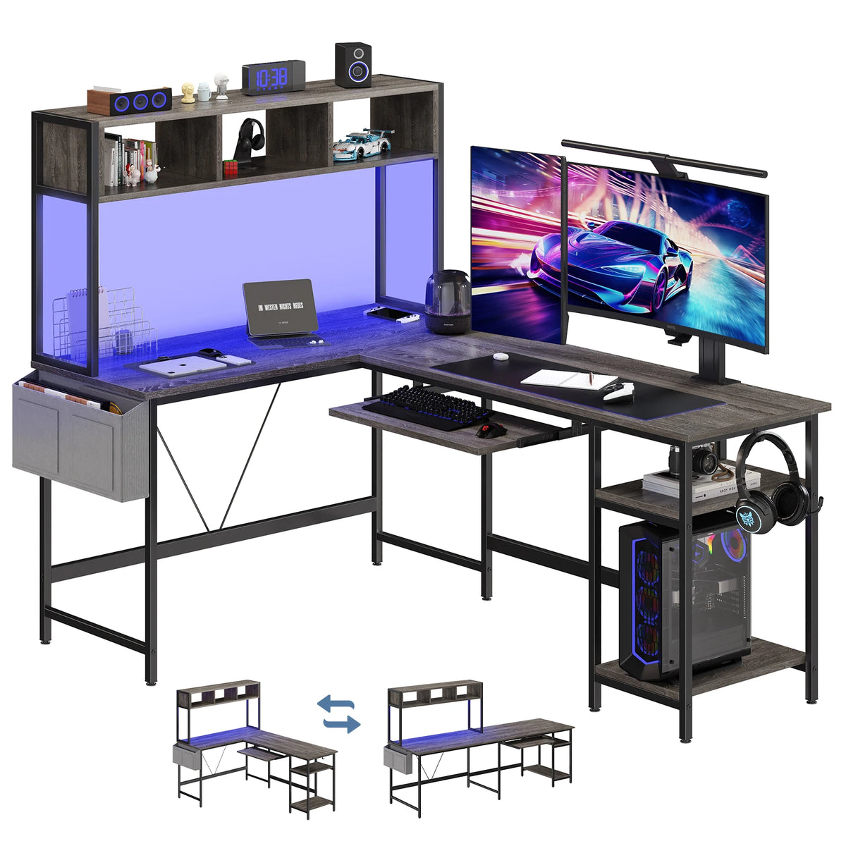 MCQ Reversible Standing Desk With LED Lighting For Home Office
