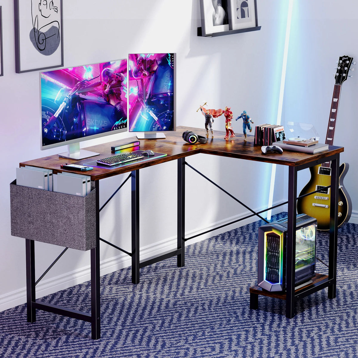 MCQ Corner Office Desk With Wooden Desktop And Storage Rack