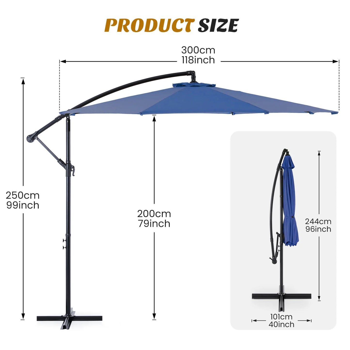 JHK Cantilever Outdoor Umbrella With Easy Tilt Adjustment UV Protection