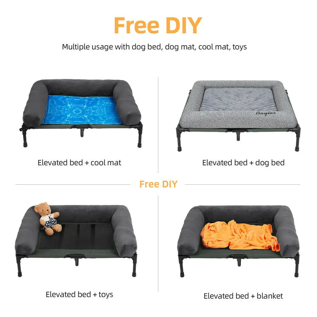 BINGOPAW Elevated Outdoor Indoor Dog Bed With Detachable Bolster