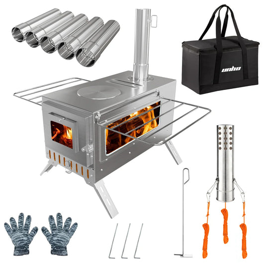 Wood Burning Portable Tent Stove With Six Stainless Chimney Pipes