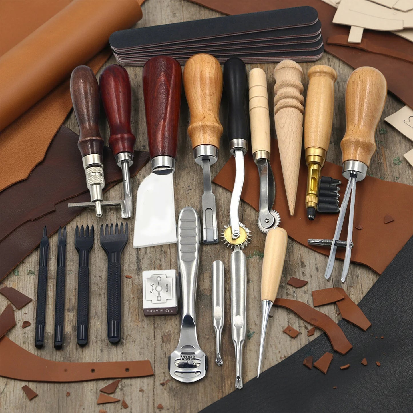 Bymaocar Leather Tools 19 Pcs Kit With Stainless Steel Blades