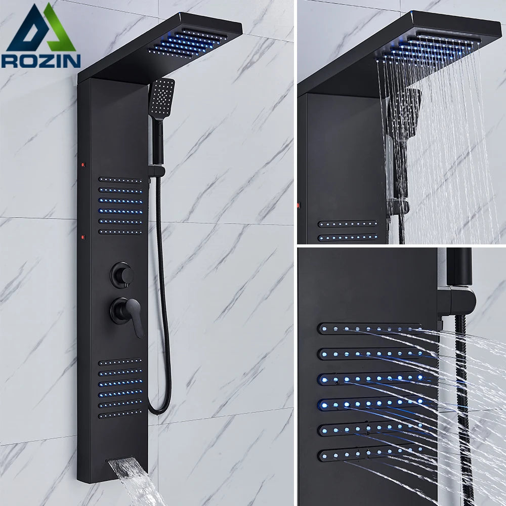 Rozin Shower Column LED Rainfall Bath Panel With Massage Jet