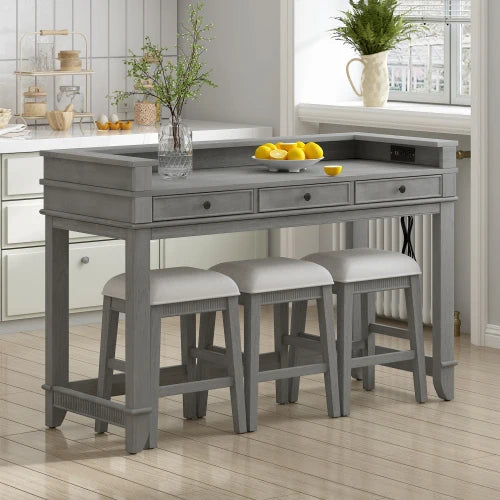 Retro 4 Piece Dining Table Set With Storage Drawers
