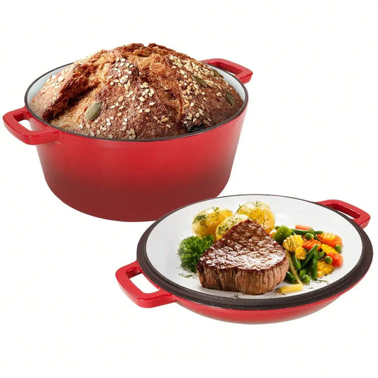 2-In-1 Enameled Cast Iron Dutch Oven With Frying Pan Lid