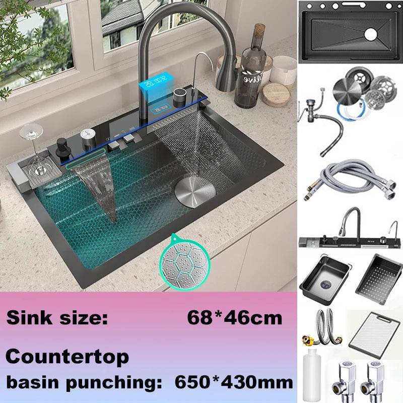 BusySink Modern Stainless Steel Kitchen Sink With Digital Display