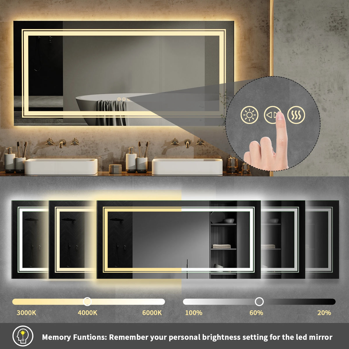Wisfor Led Bathroom Mirror Featuring Anti Fog And Dimmable Lights