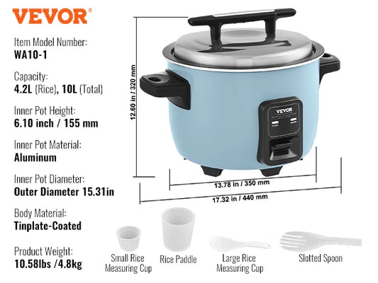 VEVOR Commercial Rice Cooker With Aluminum Nonstick Inner Pot Keep Warm