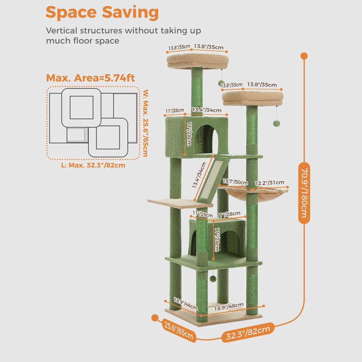 PEQULTI Multi Tier Cat Tree With Scratching Posts And Hammock