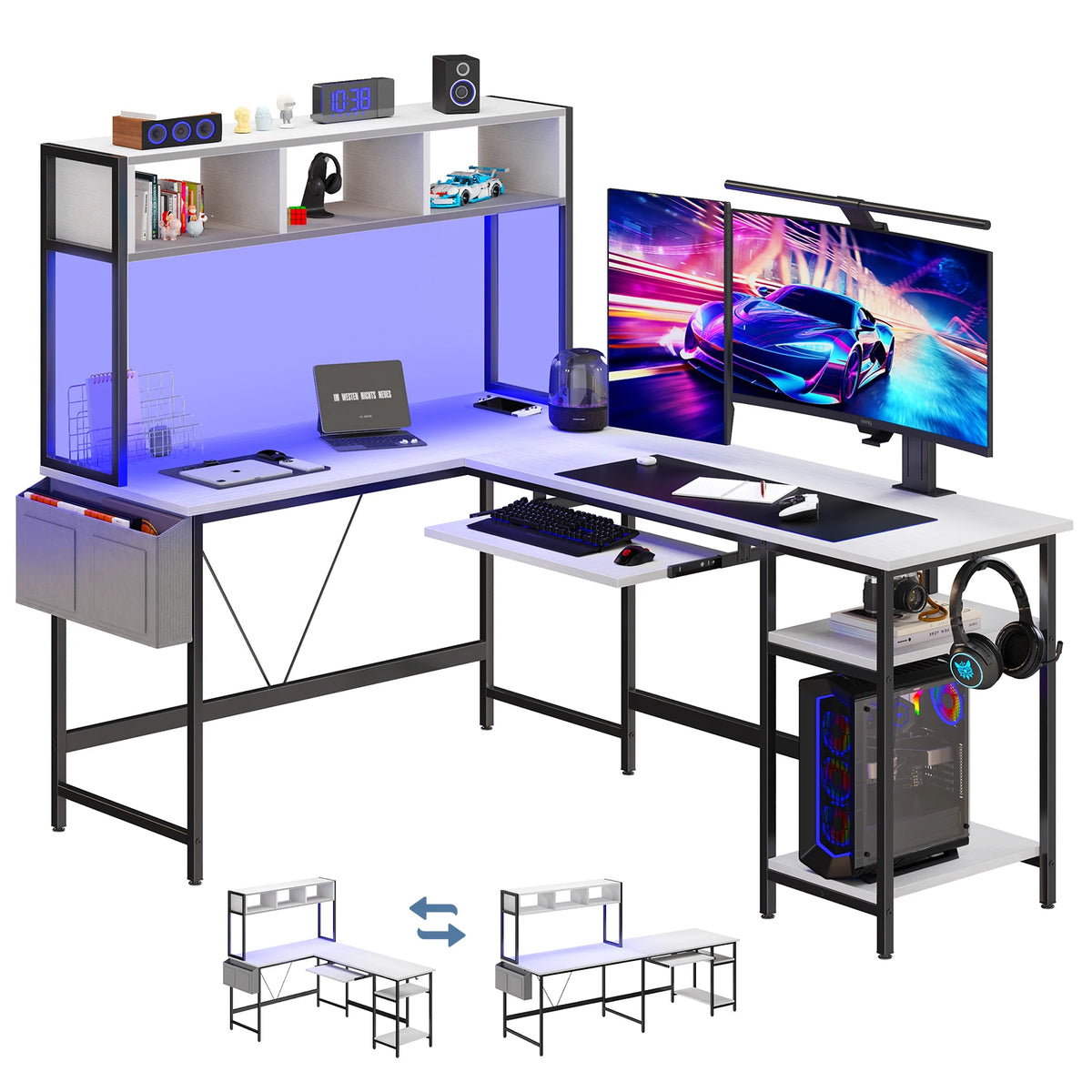 MCQ Reversible Standing Desk With LED Lighting For Home Office