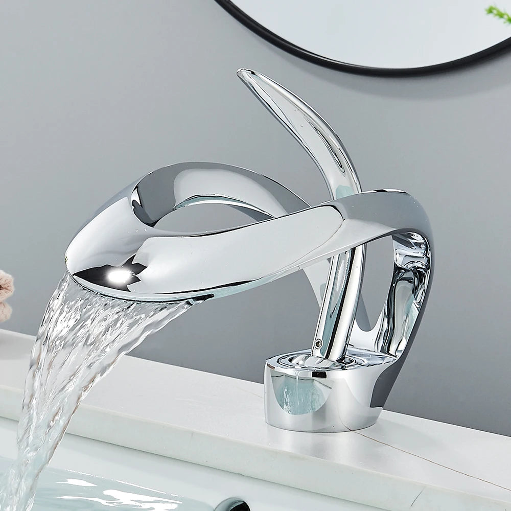 Rozin Waterfall Basin Faucet Deck Mount Mixer Tap Hot Cold