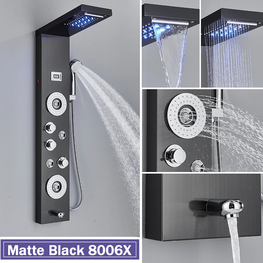 Rozin Shower Column LED Rainfall Bath Panel With Massage Jet
